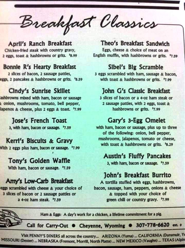 Penny's Diner - Cheyenne, WY menu_pic