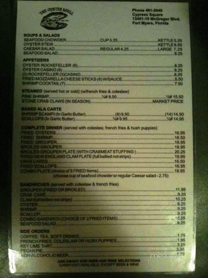 Oyster Shell - Fort Myers, FL menu_pic
