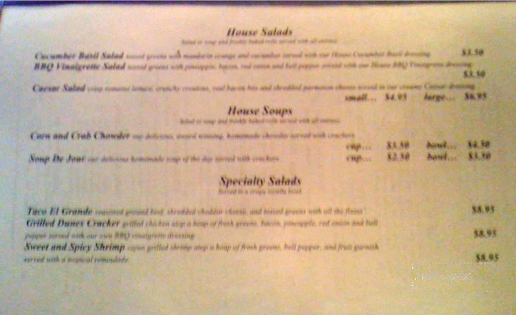 Dune's Cracker House - St Augustine, FL menu_pic