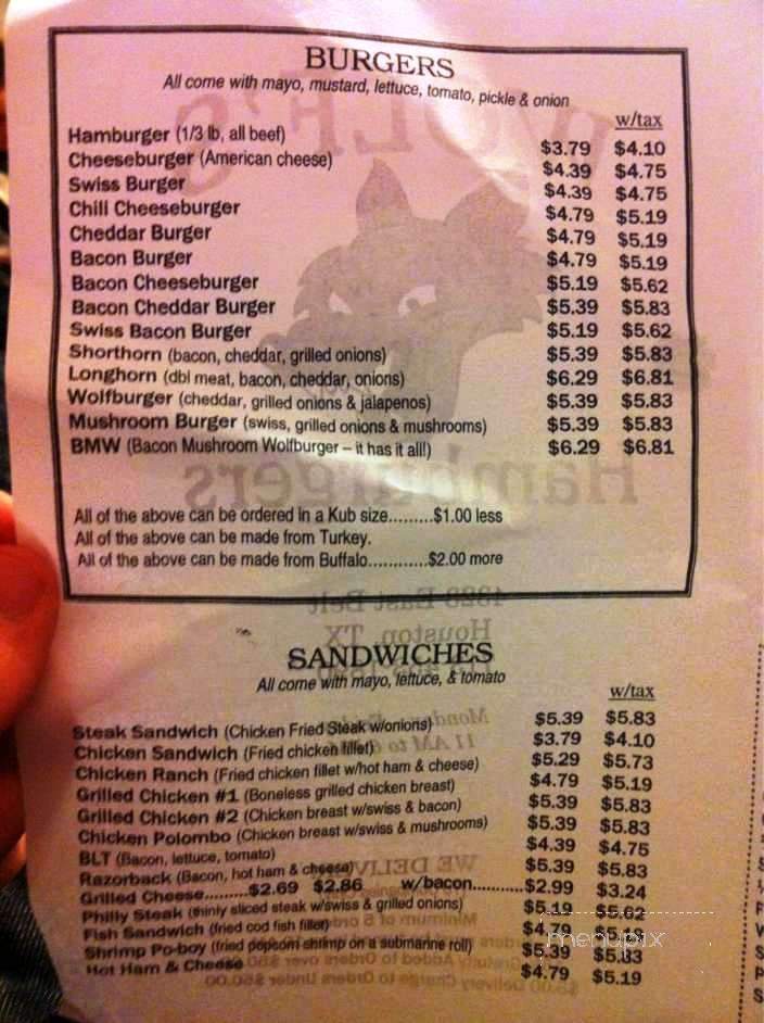 Wolf's Hamburger - Houston, TX menu_pic