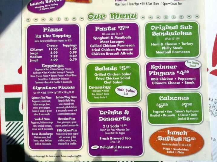 Spinners Pizza & Pasta - Hilliard, FL menu_pic