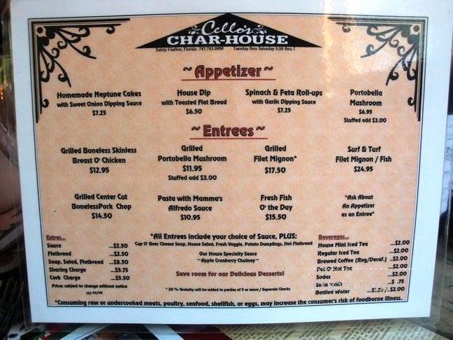 Cello's Charhouse - Safety Harbor, FL menu_pic