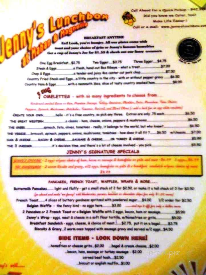 Jenny's Lunchbox - Tallahassee, FL menu_pic