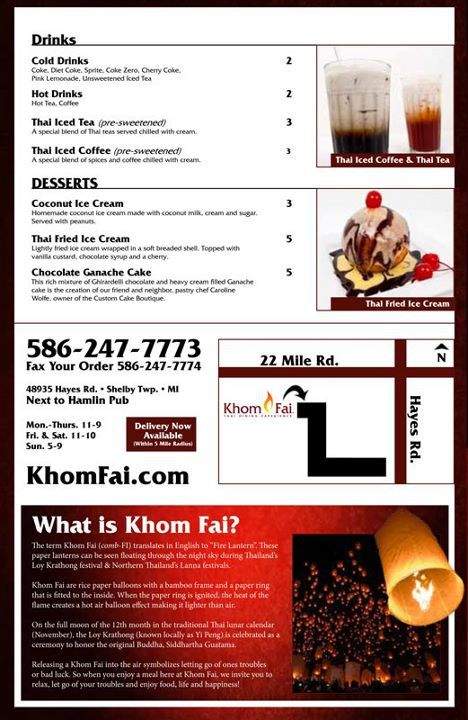 Khom Fai: Thai Dining Experience - Shelby Township, MI menu_pic