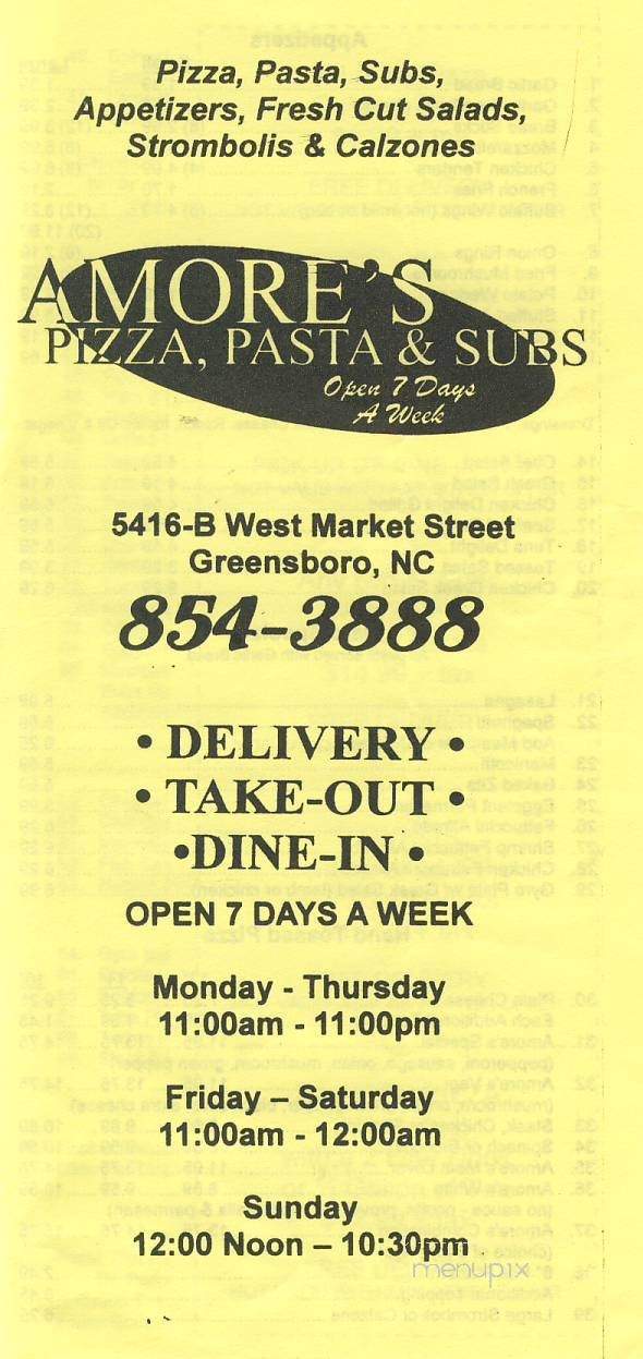 Amore's Pizza & Subs - Greensboro, NC menu_pic