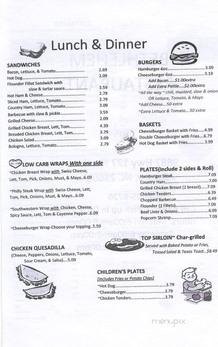 Bethlehem Restaurant - Taylorsville, NC menu_pic