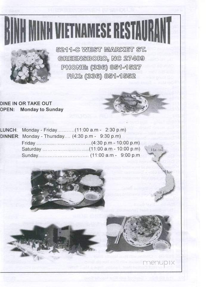 Binh Minh Restaurant - Greensboro, NC menu_pic