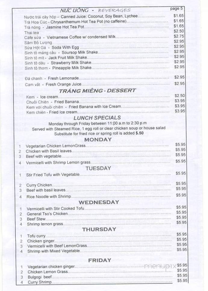 Binh Minh Restaurant - Greensboro, NC menu_pic