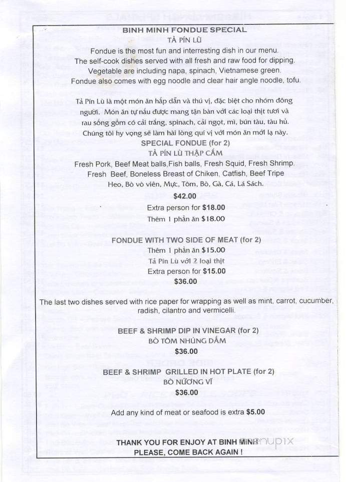 Binh Minh Restaurant - Greensboro, NC menu_pic