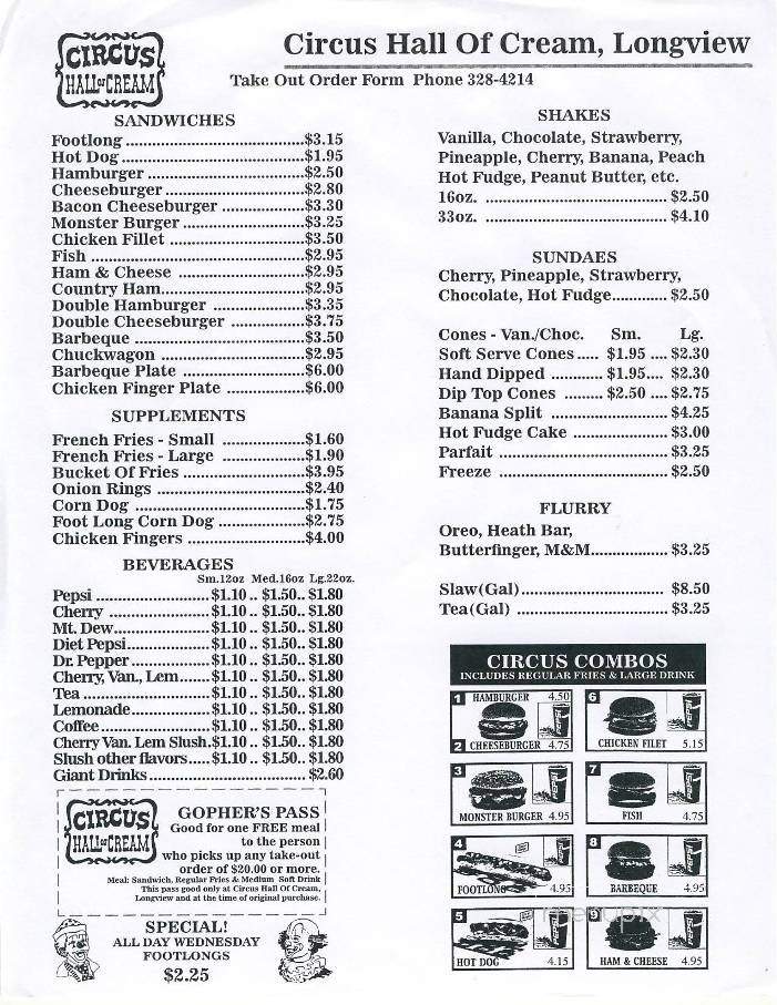 Circus Hall Of Cream - Hickory, NC menu_pic