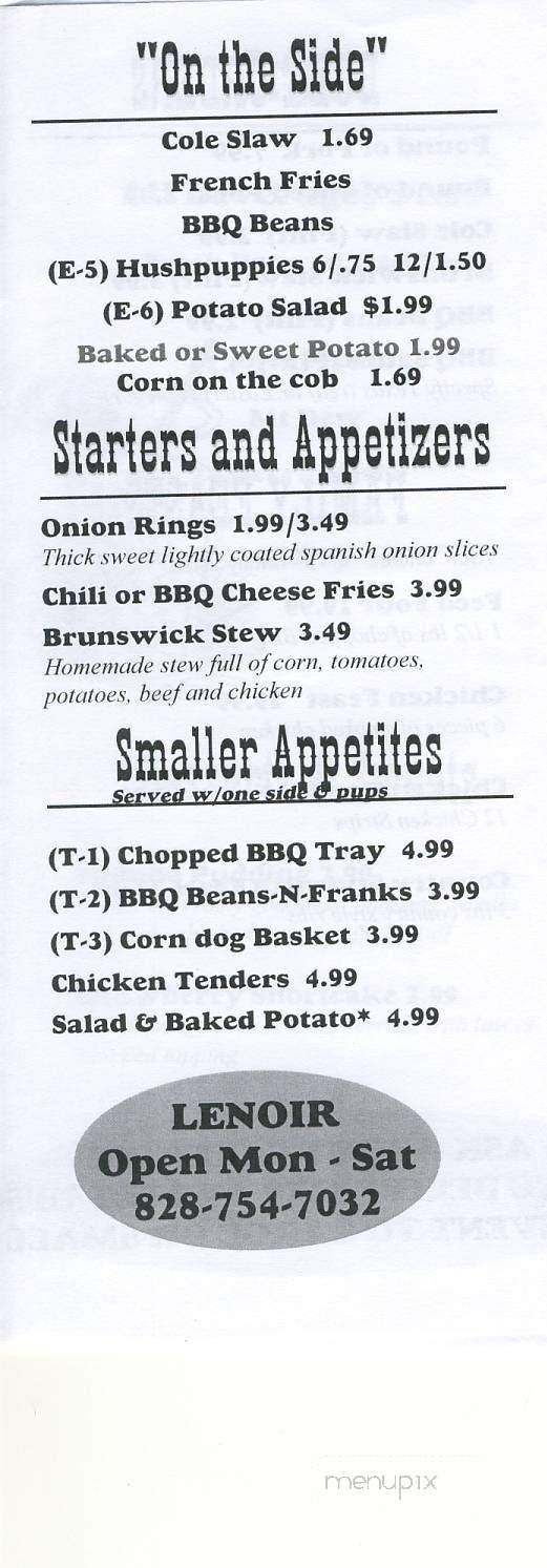 Hannah's Bar-B-Q - Lenoir, NC menu_pic