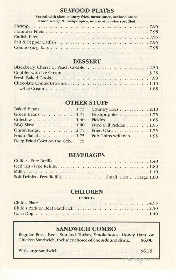 Hickory Smoke House - Hickory, NC menu_pic