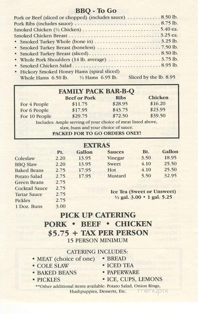 Hickory Smoke House - Hickory, NC menu_pic