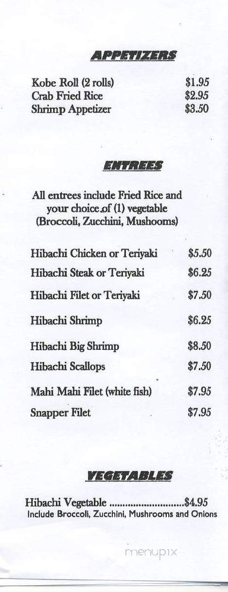 Kobe Of Japan - Greensboro, NC menu_pic
