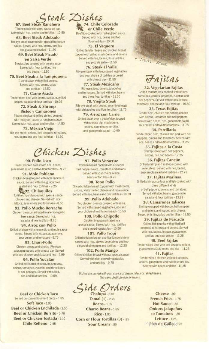 Mexico Viejo - Taylorsville, NC menu_pic