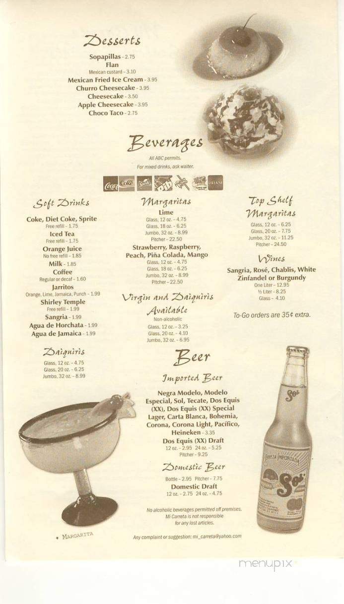 Mi Carreta - Lenoir, NC menu_pic