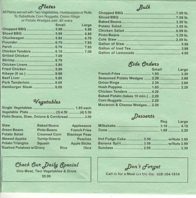Mt View Bar Bq - Hickory, NC menu_pic