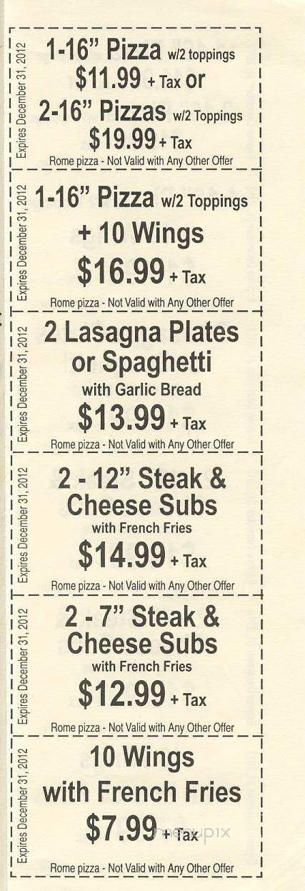 Rome Italian Garden Pizza - Greensboro, NC menu_pic