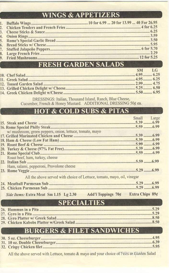 Rome Italian Garden Pizza - Greensboro, NC menu_pic