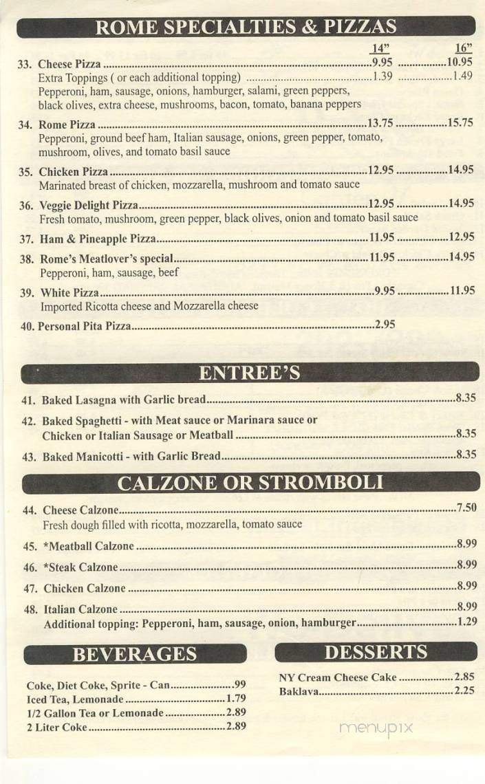 Rome Italian Garden Pizza - Greensboro, NC menu_pic