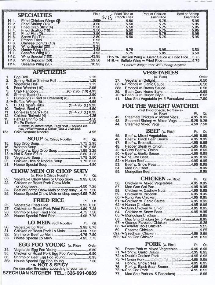 Szechuan Kitchen - Greensboro, NC menu_pic