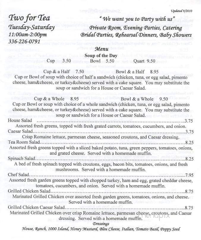 Two For Tea - Burlington, NC menu_pic