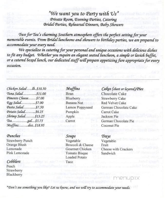 Two For Tea - Burlington, NC menu_pic