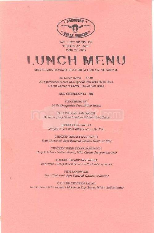 Longhorn Steak Burger - Tucson, AZ menu_pic