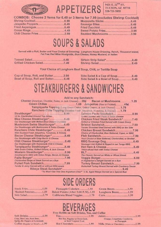 Longhorn Steak Burger - Tucson, AZ menu_pic