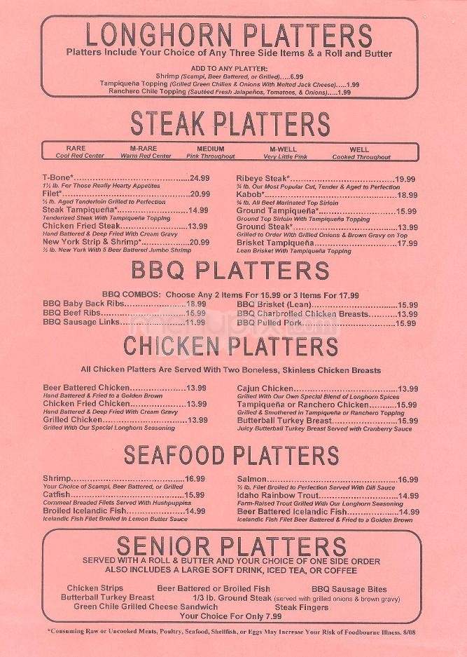 Longhorn Steak Burger - Tucson, AZ menu_pic