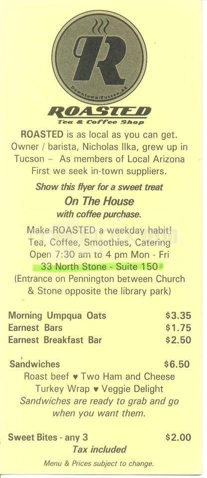 Roasted Tea & Coffee Shop - Tucson, AZ menu_pic
