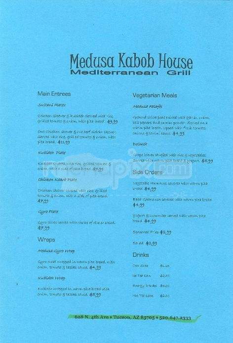 Medusa Kabob House Mediterranean Grill - Tucson, AZ menu_pic
