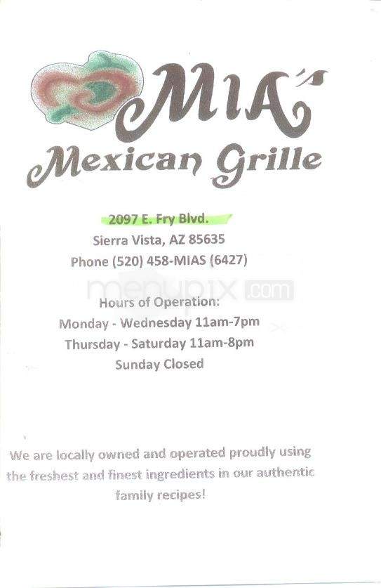 Mia's Mexican Grille - Sierra Vista, AZ menu_pic