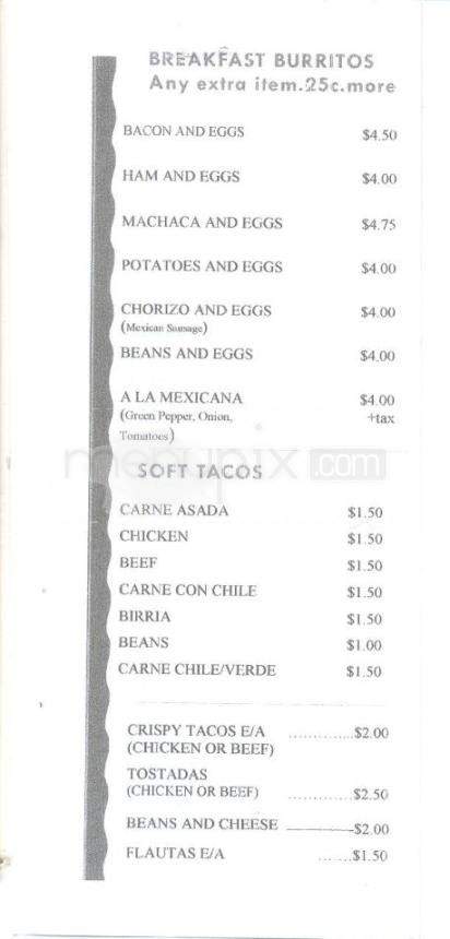 Valeria's Mexican Food - Tucson, AZ menu_pic