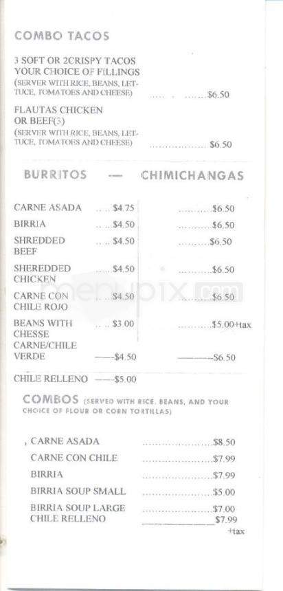Valeria's Mexican Food - Tucson, AZ menu_pic