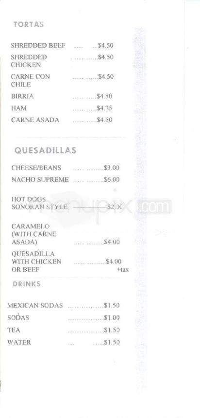Valeria's Mexican Food - Tucson, AZ menu_pic