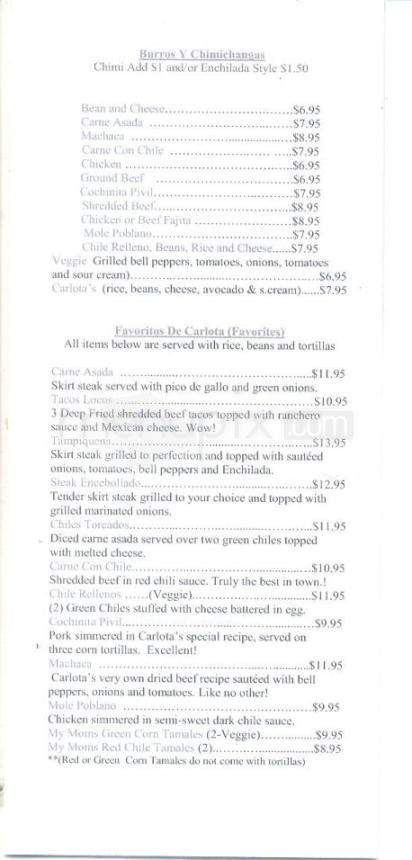 Carlota's Authentic Mexican - Tucson, AZ menu_pic
