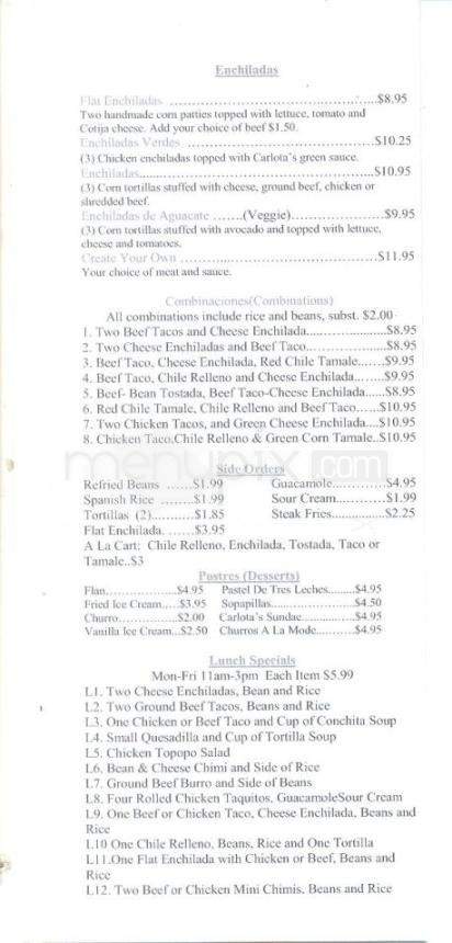 Carlota's Authentic Mexican - Tucson, AZ menu_pic