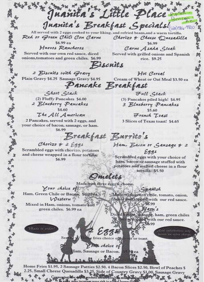 Juanita's Little Place - Benson, AZ menu_pic