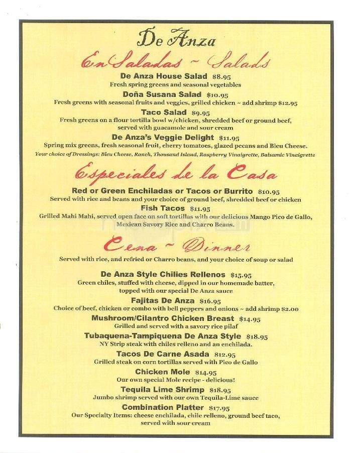 De Anza Restaurant and Cantina - Tubac, AZ menu_pic