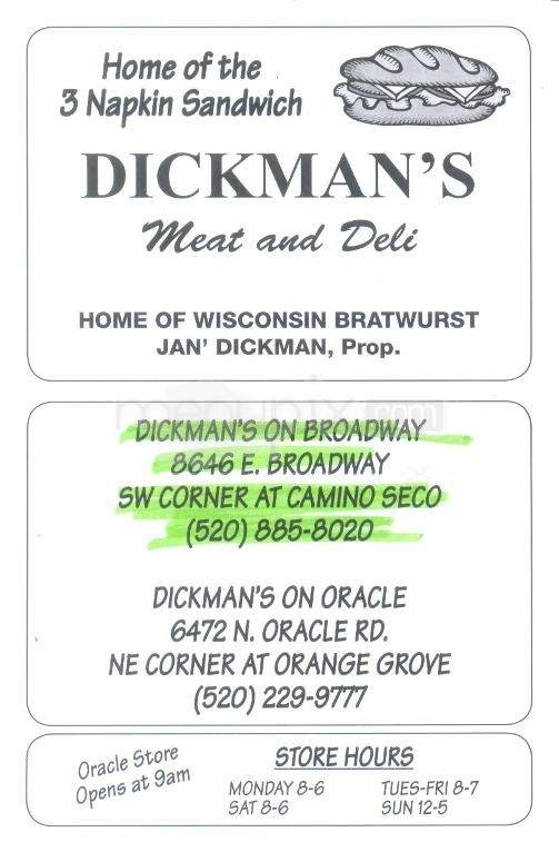 Dickman's Meat and Deli - Tucson, AZ menu_pic