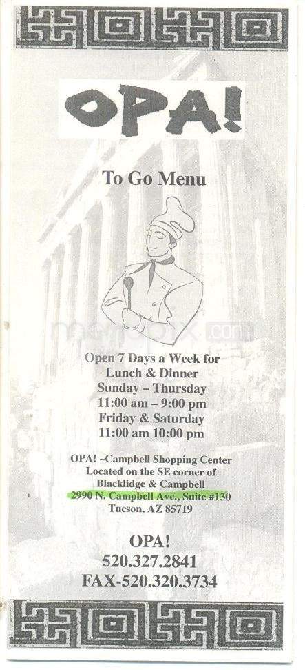 Opa! Greek Cuisine - Tucson, AZ menu_pic