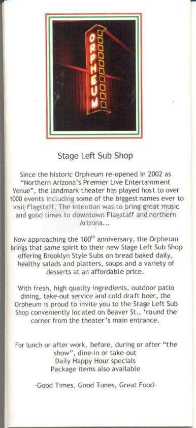 Stage Left Deli - Flagstaff, AZ menu_pic