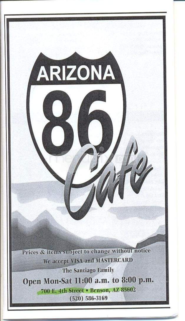 Arizona 86 Cafe - Benson, AZ menu_pic