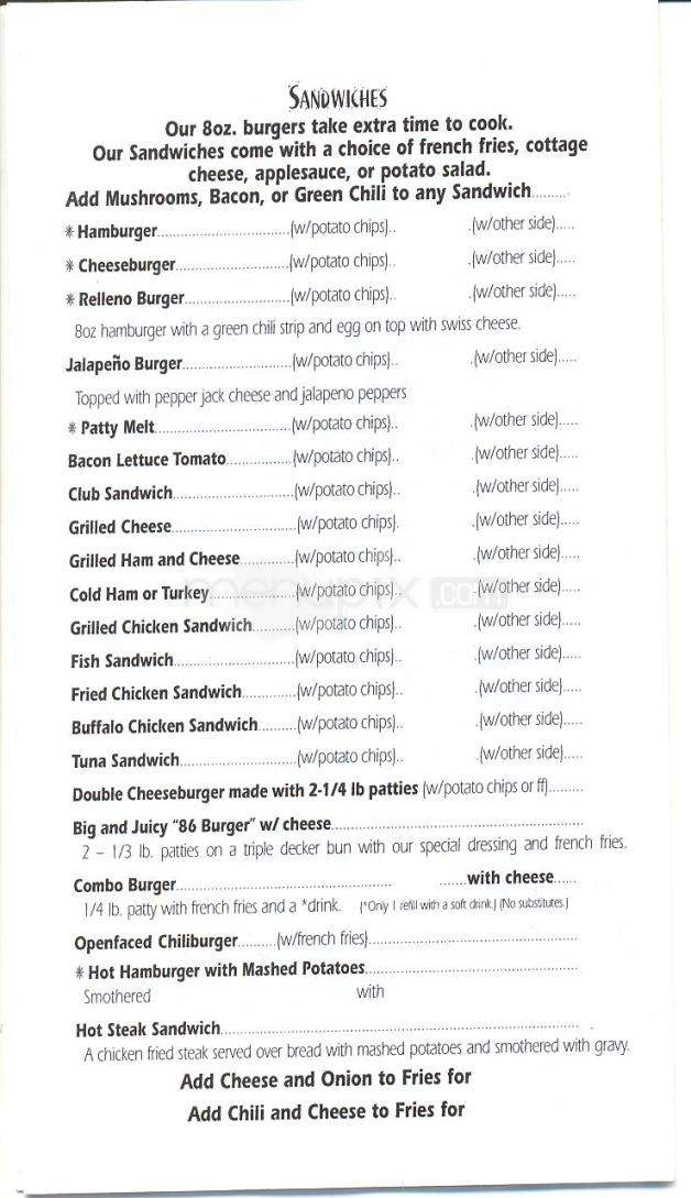 Arizona 86 Cafe - Benson, AZ menu_pic