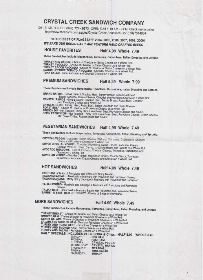 Crystal Creek Sandwich Co - Flagstaff, AZ menu_pic