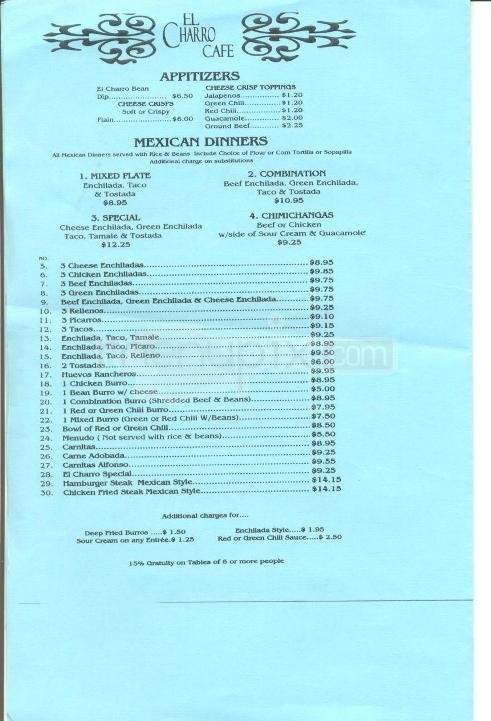 El Charro Cafe - Flagstaff, AZ menu_pic