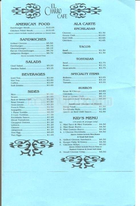 El Charro Cafe - Flagstaff, AZ menu_pic