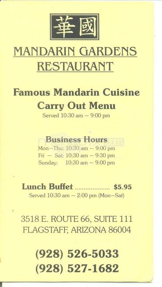 Mandarin Gardens Restaurant - Flagstaff, AZ menu_pic