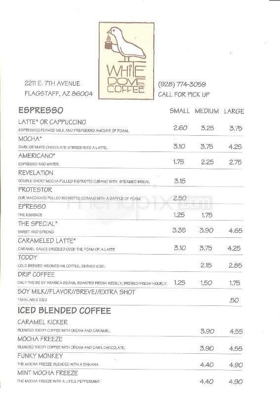 White Dove Coffee Shop - Flagstaff, AZ menu_pic